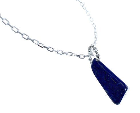 Native American Sterling Silver Lapis Italian Link Chain 18" Necklace Pendant Set AX128044